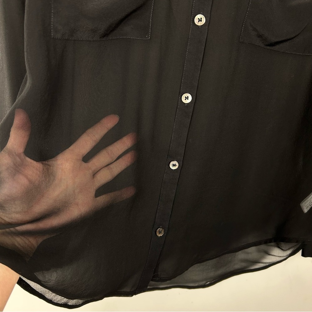AG Adriano Goldschmied 100% Silk Split Neckline Sheer Blouse, Black, Size Small - Picture 7 of 13